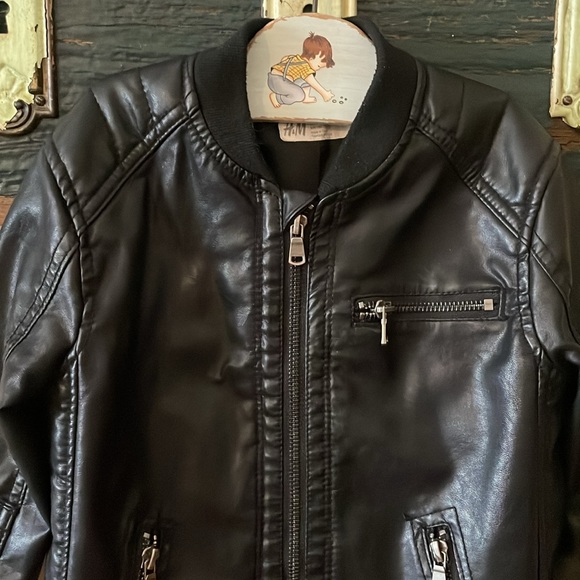H&M Black Faux Leather Moto Jacket Size 5-6 Years - Picture 7 of 15